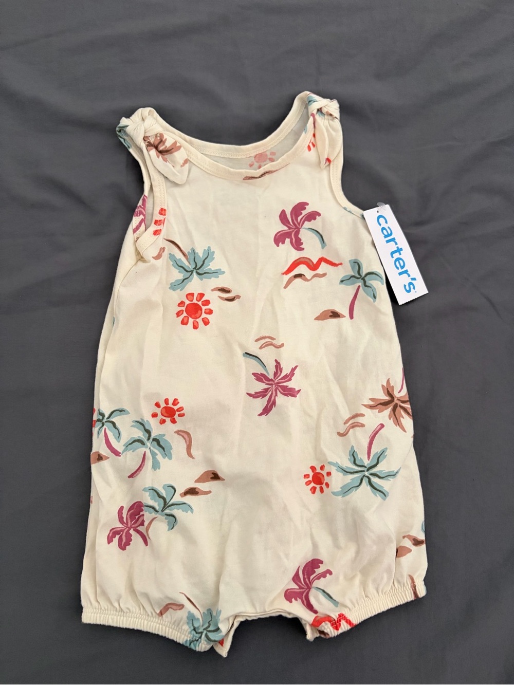 Carter's Cream Tropical Palm Tree Tie-Shoulder Baby Romper